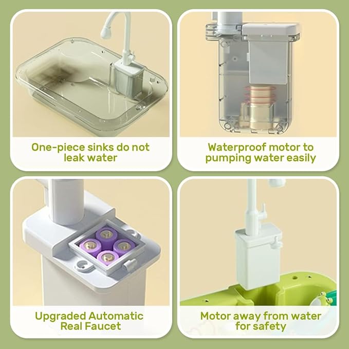 CUTE STONE Play Sink with Running Water, Kitchen Sink Toys with Upgraded Electric Faucet, Play Kitchen Toy Accessories, Pool Floating Fishing Toys for Water Play, Kids Role Play Dishwasher Toy