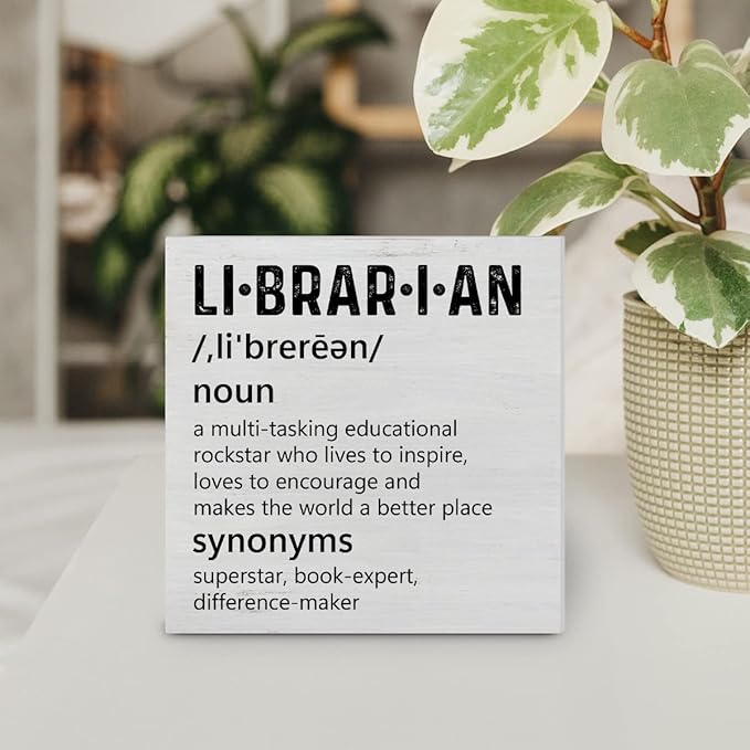 Librarian Definition Wood Box Sign Decor Desk Sign Library Worker Wooden Box Block Sign Rustic Home Library Shelf Wall Decoration Librarian Appreciation Gift