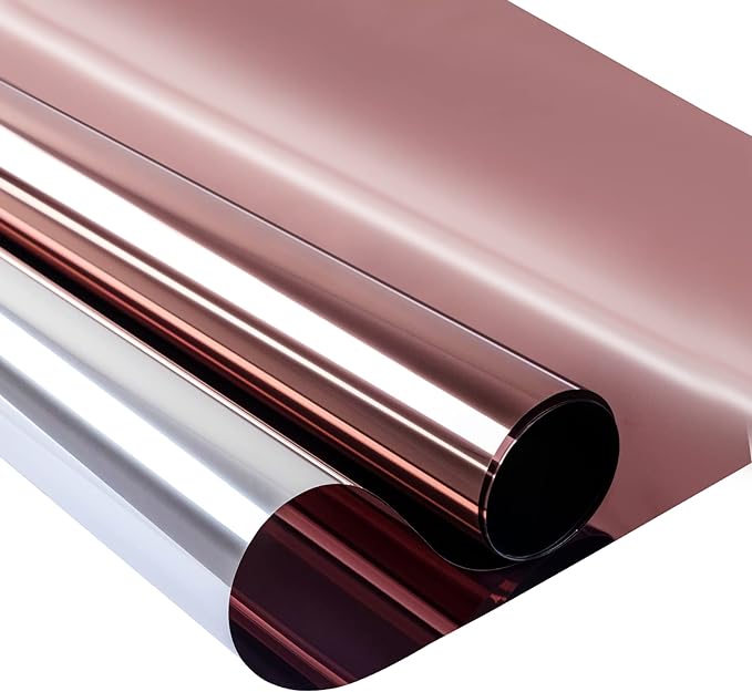 Niviy One Way Window Film Privacy Mirror Effect Self-Adhesive Window Tint UV Heat Control Glass Door Film for Home and Office, Tea-Silver 35.4 x 78.7 inches