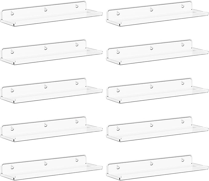 Lifewit Floating Shelves for Bathroom, 14" Clear Wall Organizer for Makeup, Perfume, Figures, Photo, Decor Shelf for Nursery, Living Room, Bedroom, Kitchen, Over Toilet Storage Rack, Clear, 10 Pack
