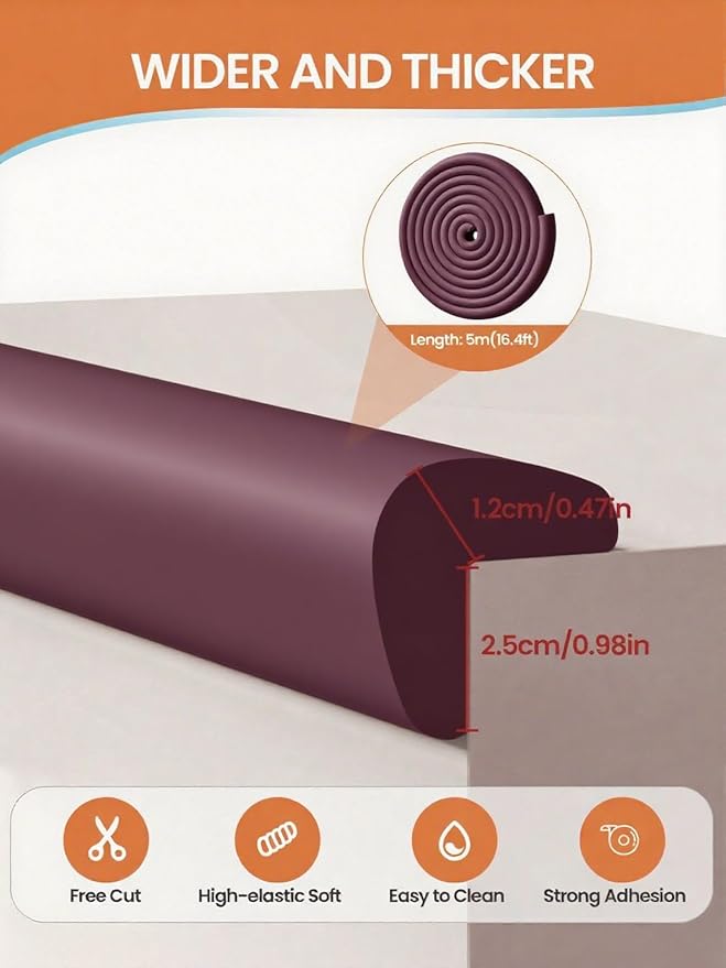 QYV Baby Proof Edge Corner Protector, 16.4FT 0.47''Th L-Shape Furniture Corner & Edge Safety Bumpers with 10 Corners, Pre-Taped, Soft NBR Rubber Foam Desk Edge Cushion Wall Corner Protector (Purple)