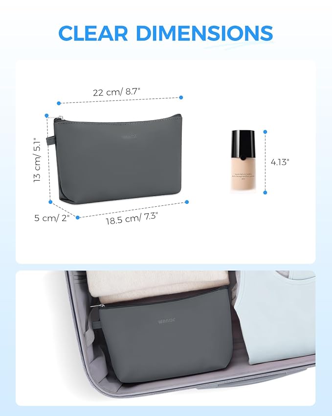 WANDF Cosmetic Bag for Women Makeup bag Organizer Mini Makeup Pouch for Purse Water Resistant Girls Gift(M-Dark Grey)