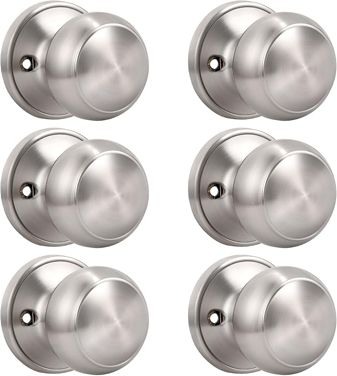 KNOBWELL 6 Pack Non-Turning Dummy Knobs - Keyless Closet Door Knobs Interior, Satin Nickel, Individual, Single Side