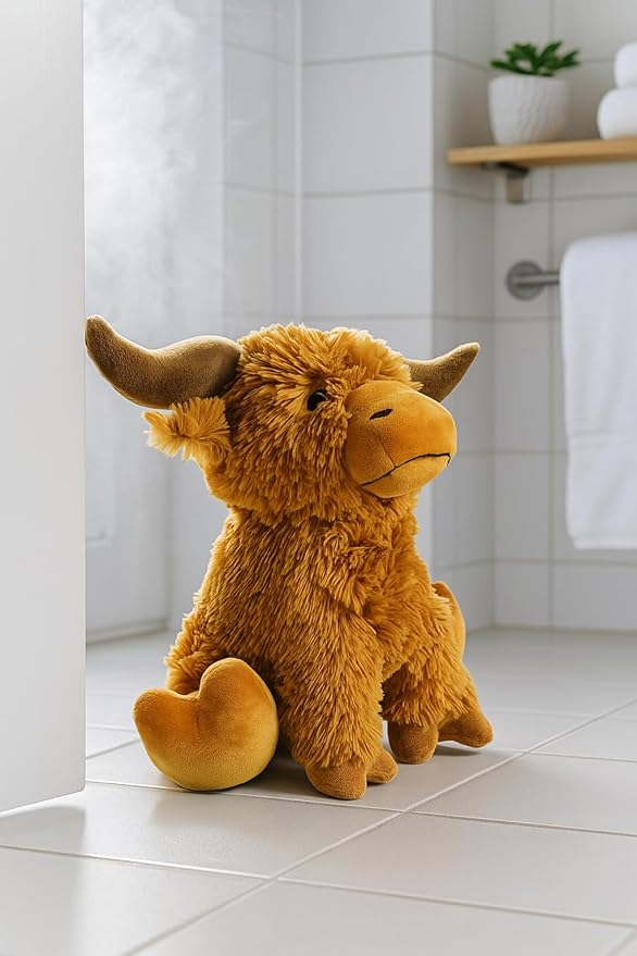Highland Cow Door Stopper – Cute Weighted Animal Doorstop with Soft Faux Fur – Rustic Farmhouse Home Décor for Living Room, Bedroom, Nursery or Hallway (Extra Heavy (3 lbs))