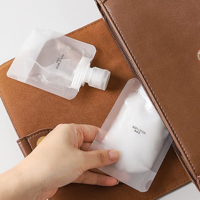 KALLORY Travel Refillable Cosmetic Sub-Packing Bags Set 15Pcs 1 Oz Empty Lotion Sample Pouches for Shampoo Conditioner Creams Toiletries Skin Care Storage