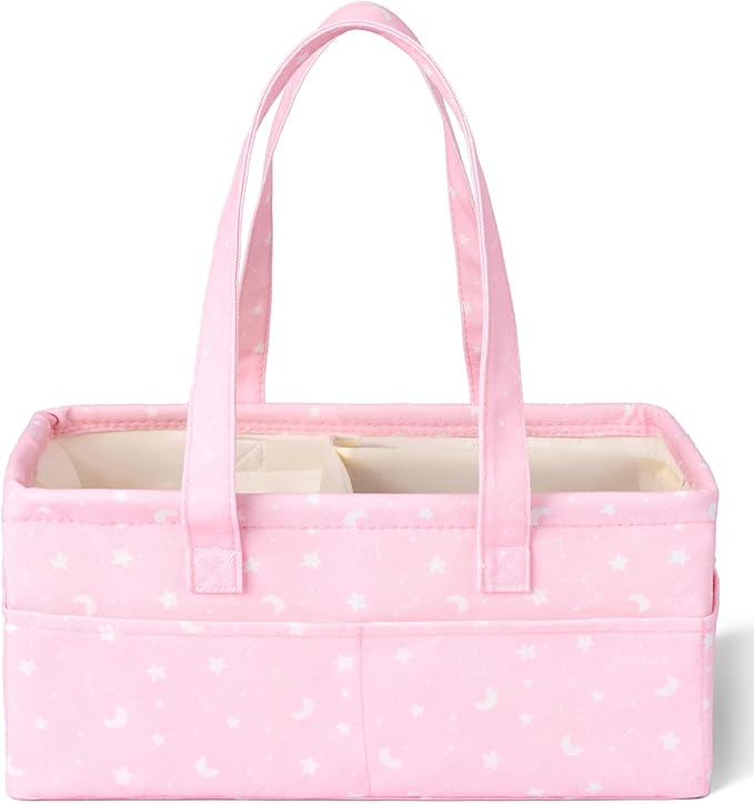 Mr. Pen- Baby Diaper Caddy Organizer, Pink with Star Pattern, Portable Car Caddy for Changing Table and Nursery
