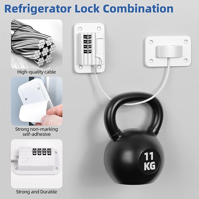 RORMGO Refrigerator Lock, Heavy Duty Fridge Locks for Kids, Freezer Lock with Combination for Refrigerator Drawer Cabinet Safety, Easy to Install No Keys Needed White