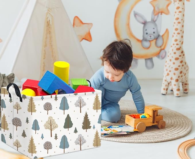 TIBAOLOVER Rectangular Kids Storage Bin Gift & Baby Organizer Shelf Book Basket Room Decor (Grey Tree)