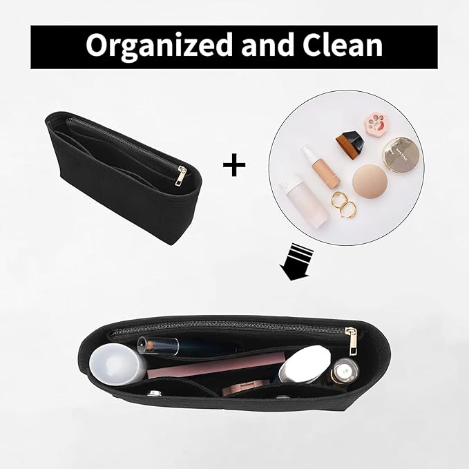 LOUKAYCCI Felt Insert Purse Organizer with Zipper, GG Marmont Matelasse Shoulder Bag Liner Pouch for Women Inner Bladder Storage Bag (Small, Black)