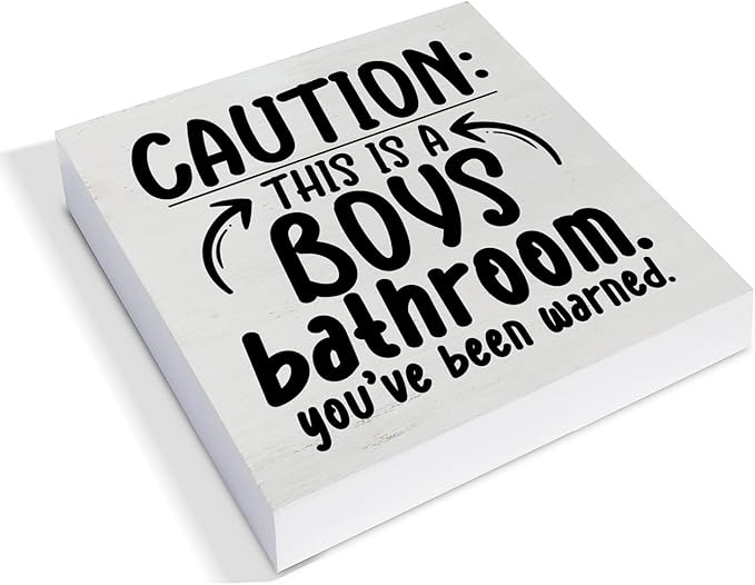 Country Caution Boys Bathroom Wood Box Sign Decor Desk Sign Humor Bathroom Wooden Box Block Sign Rustic Home Toilet Shelf Wall Decoration