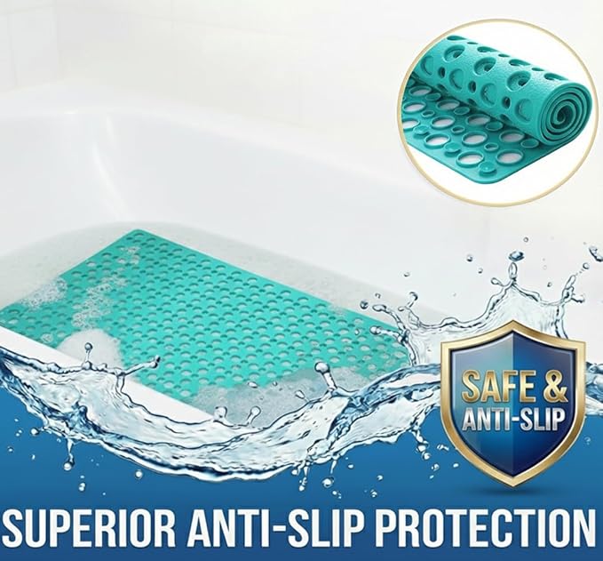 Nonslip Bathtub Mat Extra Soft TPE Bath Mat for Kids, Machine Washable Bathroom Shower Mat, Smooth/Non-Textured Tubs Only, 35L x 16W Inch (Dark Green)
