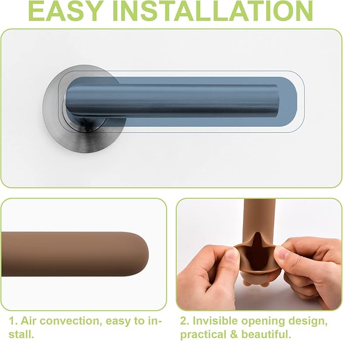 Door Handle Covers, 2Pcs Brown Silicone Door Handle Glove Covers Cat Pattern Door Knob Covers Anti-Static Safety Door Knob Protector with Clear Anti-Collision Adhesive Strip