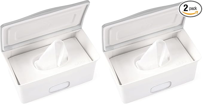 Ubbi Baby Wipes Dispenser Case, Baby Wipes Holder With Weighted Plate, Keeps Wipe's Fresh And Non-Slip Rubber Feet, Gray (Pack of 2)