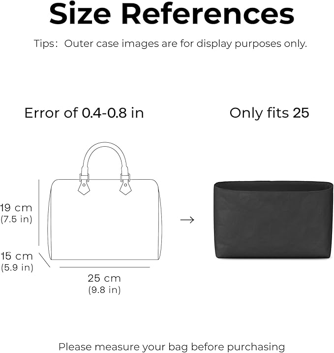 Purse Organizer Insert for LV Speedy 25 Handbag, Custom Fit Inside Premium Matte Black Lightweight WaterResistant Tote Bag Insert with Cup Holder Accessories