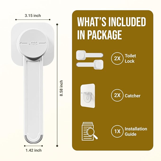 NANZO Toilet Locks Baby Proof (2 Pack) - Easy to Install, Use and Effective Toilet Baby Proofing