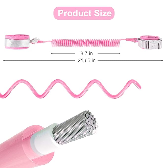 Anti-Lost Wrist Chain Anti Lost Leash Baby Leash with Child Upgraded Safety Locks for Kids Babies, Kids, Wrist Band for Outdoor Activities, Shopping(Pink 8.2 Ft)