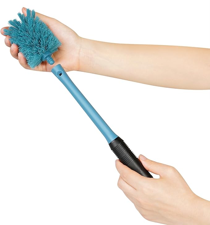 MOSOLAN 2-in-1 Water Bottle Brush and Straw Cleaner Brush, Long Handle Scrub Brush with Replaceable Head for Water Bottles, Glasswares, Mugs, Flasks, Tumblers and Kitchen Sink, Smokey Blue, 1 Pack