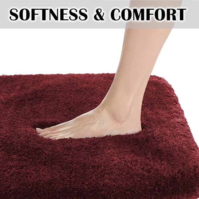 Suchtale Non Slip Bath Mat (20 x 32, Red) Water Absorbent Soft Microfiber Shaggy Bathroom Rug Machine Washable Thick Plush Shower Mat