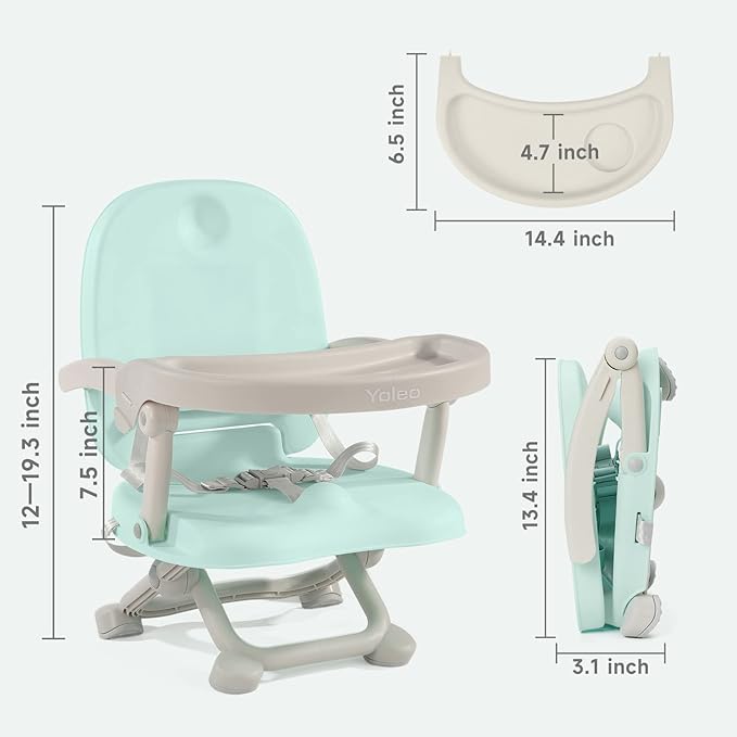 YOLEO Baby High Chair Booster Seat for Dining Table, Foldable High Chairs with Adjustable Heights, Travel Booster Seat with Removable Tray