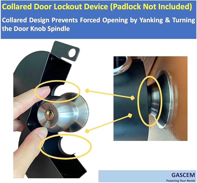 Door Knob Lockout Device (Matt Black, Padlock Not Included). Door Handle Lock - Prevents Doorknobs from Turning and Access to Keyhole. Childproof Door Knob Cover.