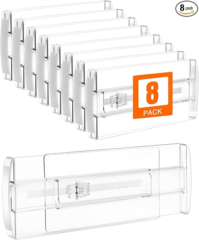 8 Pack 4" High Drawer Dividers for Clothes, 10.6"-16.9" Expandable Drawer Divider Adjustable Drawer Separator, Clear Dresser Drawer Organizer for Clothes, Underwear, Cosmetic, Kitchen Utensils Storage