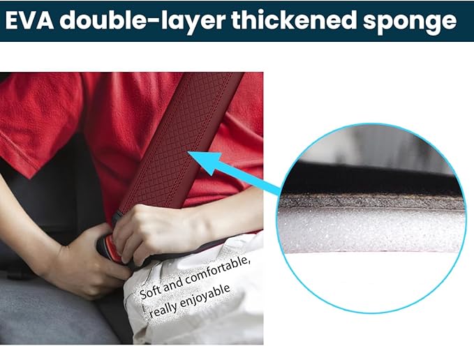 Car Seat Belt Pads, 2 Pack Fiber Leather Seatbelt Shoulder Strap Covers, More Comfort Driving & Protect Your Neck, Universal Safety Strap Cover for Auto SUV Truck Airplane Backpack (Wine Red)