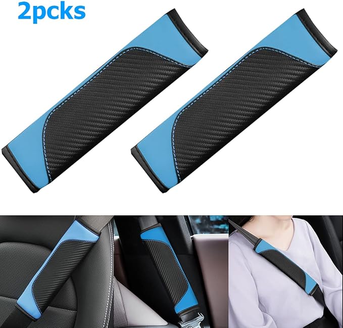 AUCELI 2PCS Car Seat Belt Cover, Carbon Fiber Seatbelt Shoulder Strap Covers, Breathable Leather Soft Harness Pad Protect Your Neck and Shoulder Compatible with Cars