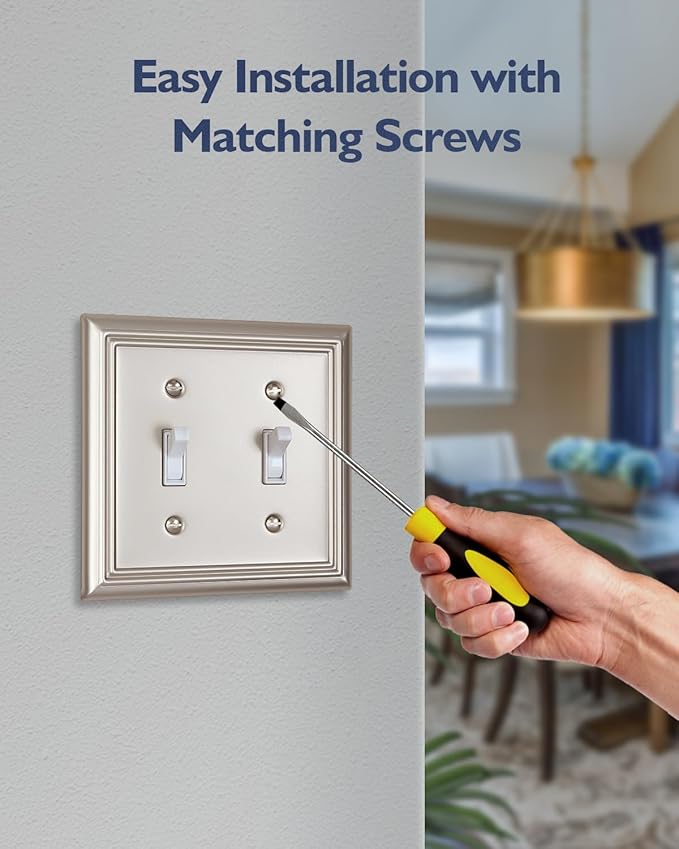 2-Pack Double Toggle Wall Plate, Metal Switch Plate Cover, Satin Nickel Light Switch Cover, Midsize, A031 Series