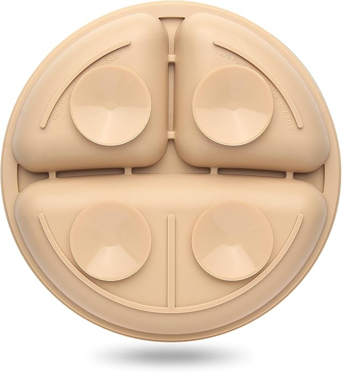 Eascrozn Toddler Plates 3 Pack, Divided Suction Plates for Baby, 100% Food Grade Silicone Baby Plates, Non-Slip, Baby Led Weaning Supplies, Microwave & Dishwasher Safe