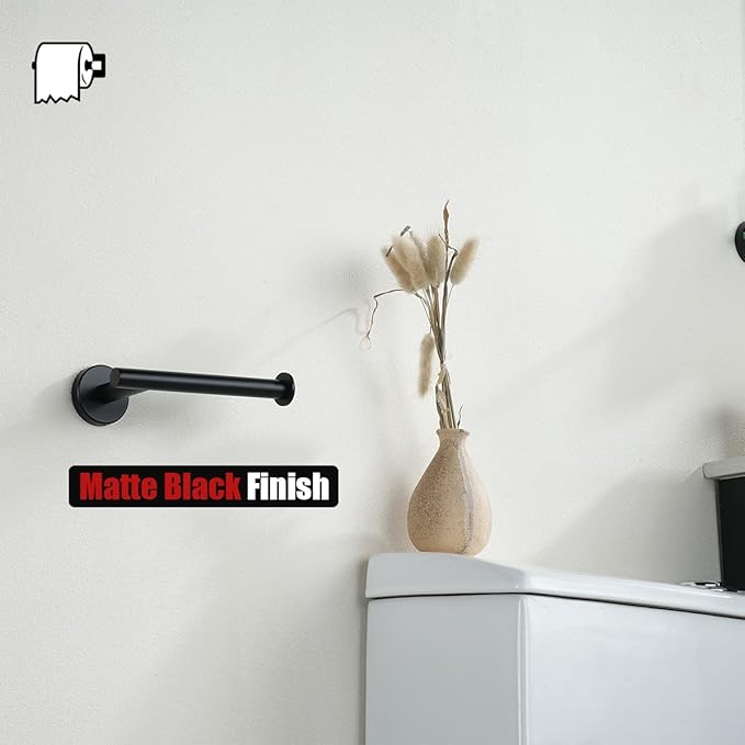 JQK Black Toilet Paper Holder, 5 Inch 304 Stainless Steel Thick 0.8mm Tissue Paper Dispenser, Matte Black Wall Mount, TPH120-PB