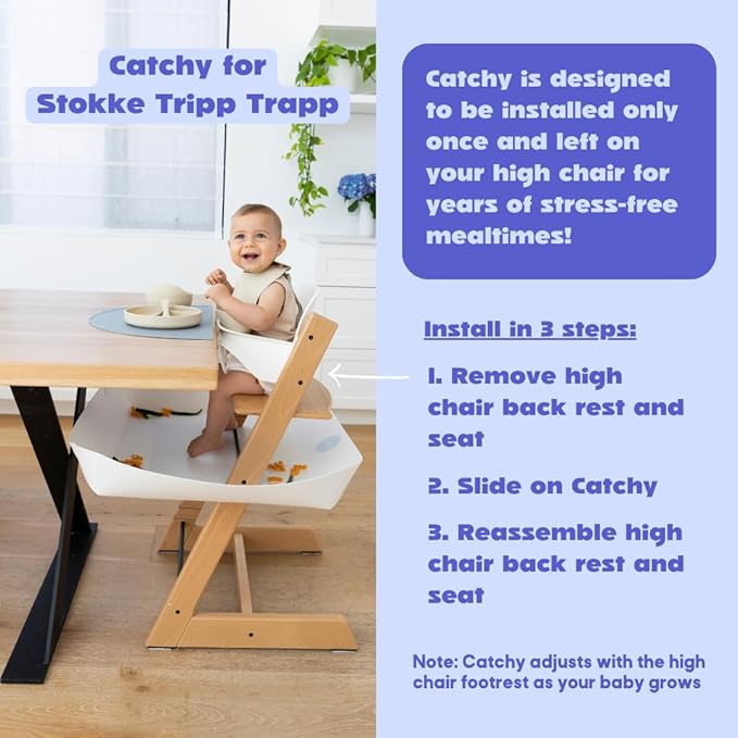 CATCHY - Food Catcher - Compatible with Stokke Tripp Trapp High Chair + 12 Other High Chairs - Highchair Sold Separately - Baby & Toddler Food & Mess Catcher - Under High Chair Accessory