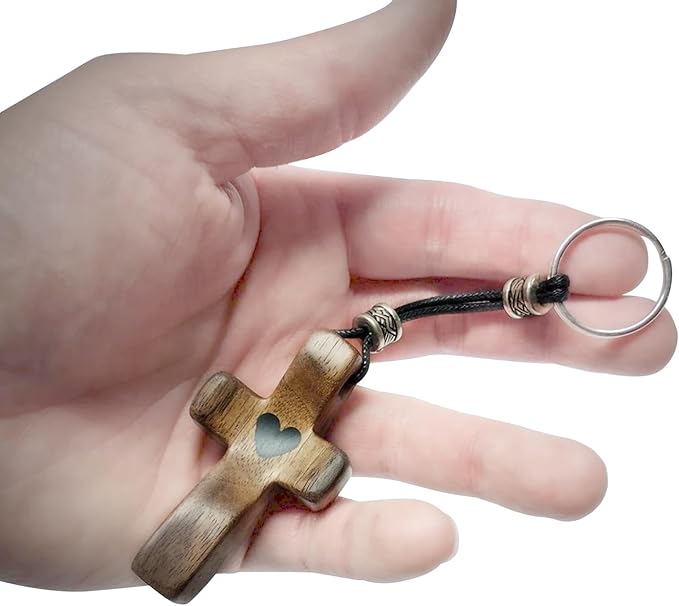2 PCS Cross My Heart | Encouragement Gift Wooden Cross Key Chain Fingertip Stress Relief Gifts Pocket Small Cross Christmas Gift Handheld Wooden Cross Key Chain