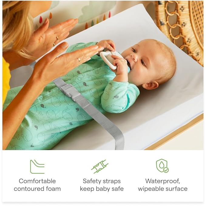 Munchkin Secure Grip Baby Diaper Changing Pad with Cover for Dresser, Waterproof and Wipeable, Contoured, Standard Size (14.75" x 31"), White
