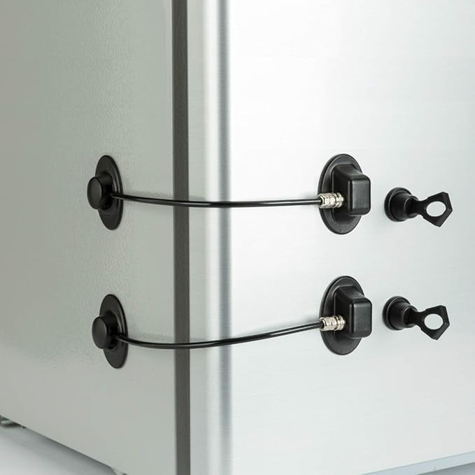 2 Pack Refrigerator Lock with with Magnetic, Black Refrigerator Lock Dorm Freezer Door Lock and Child Safety Cabinet Lock with Strong Adhesive, very convenient to unlock