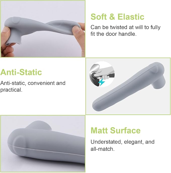 10Pcs Grey Door Knob Covers Silicone Door Handle Glove Cover Anti-Static Safety Doorknob Protector for Flat Square Doors Levers