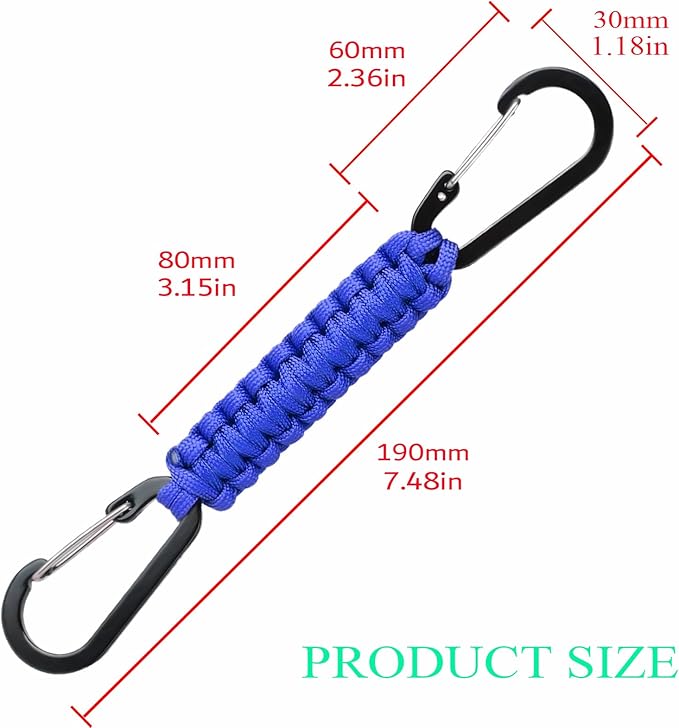 Paracord Keychain Carabiner with Double Hooks Hanger Stroller Hook for Camping Hiking Clip Water Bottle Keys Backpack Tools