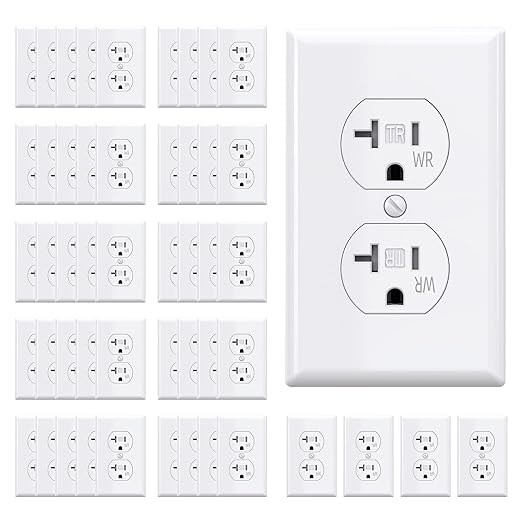 AIDA 20 Amps Outlets Duplex Electrical Receptacle Outlets, Tamper Resistant & Weather Resistance, Wall Plate Included, Residential, 3-Wire, Self-Grounding, UL Listed (50 Pack, White)