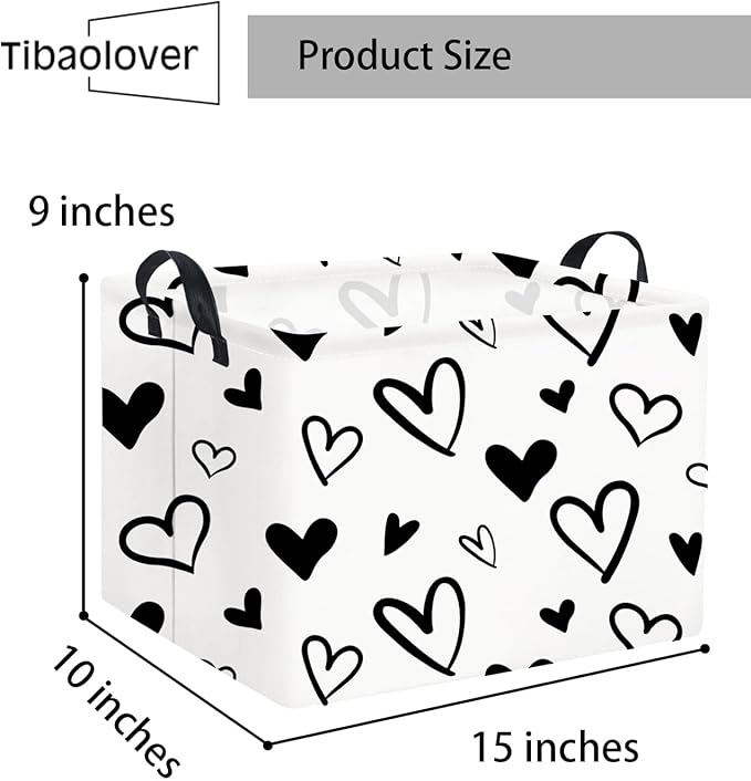 TIBAOLOVER Rectangular Heart Basket Kids Baby Girls Basket Cute Toy Storage Bin Organizer Shelf Book Love Room Decor(Black Love)