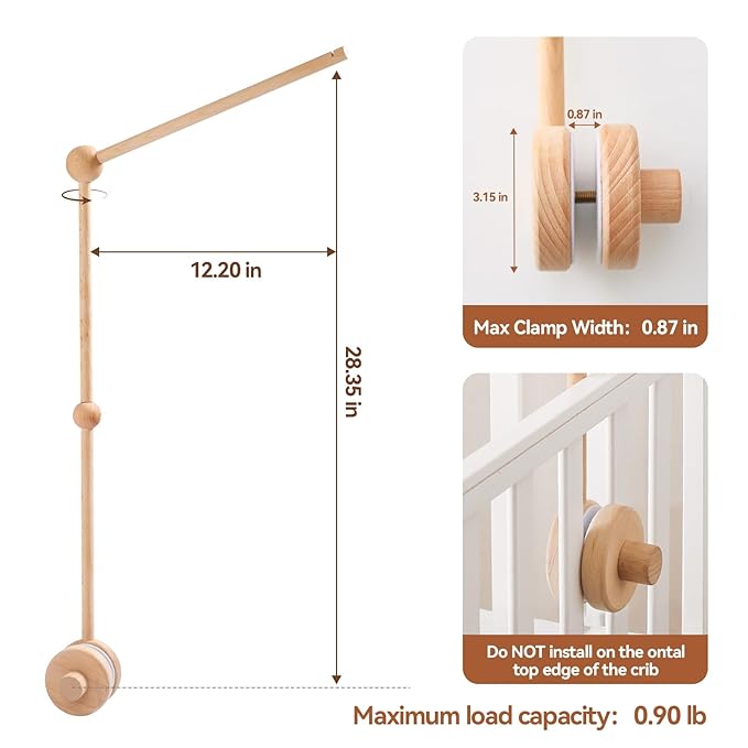 let's make Updated Wooden Mobile Arm for Crib 30 inches-Baby Mobile Hanger for Crib Nursery Mobile Holder 360° Rotatable for Hanging Mobiles Plush Dolls | Gift for Baby Shower & Nursery Decoration