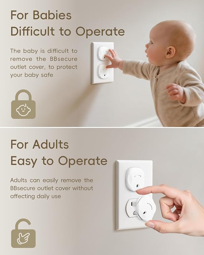 BBsecure Outlet Covers Baby Proofing - 40 Pack Plug Covers Baby Proofing with Unique Rotating Design, Plug Covers to Prevent Electrical Shock, for US 3-Prong, Home, Office, School, White