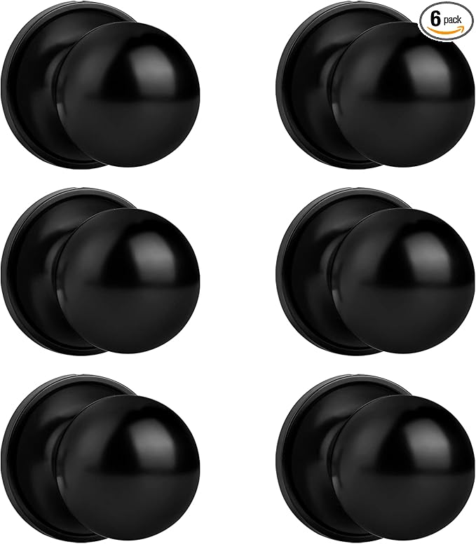 Probrico Stainless Steel Half-Dummy Door Knobs Black Round Pulls for Furniture/Living Room, 6 Pack