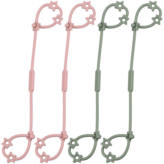 Toy Straps for Baby, 4 Pack Adjustable Stretchable Sippy Cup Straps, Sippy Bottles or Pacifier to Stroller, Highchair, Car Seat, Hanging Basket (4Pack, Blush/Sage x2)