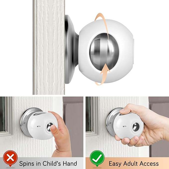 GRENFU Child Proof Door Knob Covers 6-Pack Universal Fit Baby Proof Door Knob Covers Prevents Toddlers from Opening Doors, Easy 1-Hand Use for Adults Door Knob Child Proof Cover Child Door Locks