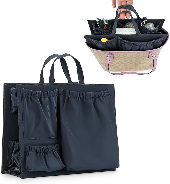 Lmbabter Removable Organizer Insert with Insulated Pocket,Updated Diaper Bag with 11 Total Pockets&Changing Pad, Handbag Tote Bag for Women Mommy Nurse (Blue)