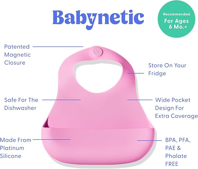 Magnetic Silicone Baby Bib – Waterproof, Dishwasher Safe, BPA Free Food-Grade, Feeding Bib for Infants and Toddlers