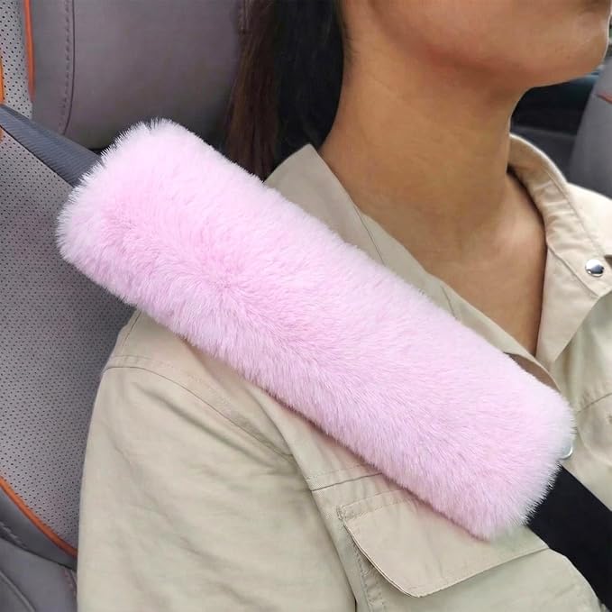 "2-Pack Soft Plush Seatbelt Covers for Kids - Comfortable Seat Belt Cushion for Newborns - Car Seat/Stroller Strap Accessories - Enhanced Driving Comfort & Protection (Baby Pink)