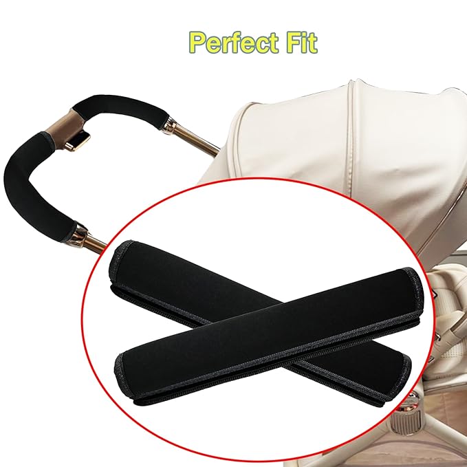 2 Pack 10.82 * 5.51 inches Stroller Armrest Handle Cover,Pushchair Handlebar Cover,Universal Protective Bumper Bar Covers Replacement Removable Toddler Pram Bumper Dust Proof Handle Gloves(Black)