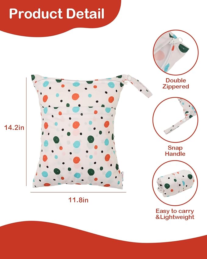 ALVABABY 3pcs Cloth Diaper Wet Dry Bags Waterproof Reusable with Two Zippered Pockets Travel Beach Pool Daycare Soiled Baby Items Yoga Gym Bag for Swimsuits or Wet Clothes 3L-ZM34