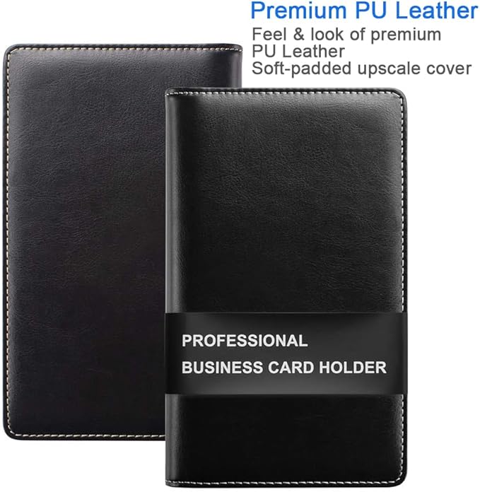 Sooez Leather Professional Business Card Book Holder Organizer, 240 Capacity Credit Card Booklet, PU Name Cards Holder Storage File for Men Women, Pink