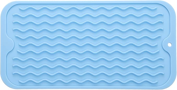 MicoYang Silicone Dish Drying Mat for Multiple Usage,Easy clean,Eco-friendly,Heat-resistant Silicone Mat for Kitchen Counter or Sink,Refrigerator or Drawer Liner Light Blue S 12 inches x 6 inches